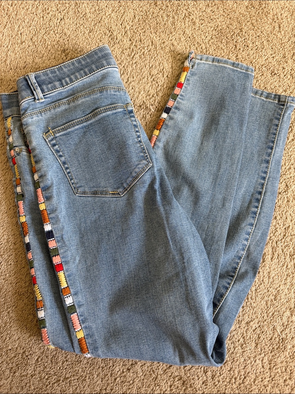 Knox Rose 6 - Light Blue Wide-Leg Jeans with Multicolor Embroidered Side Trim